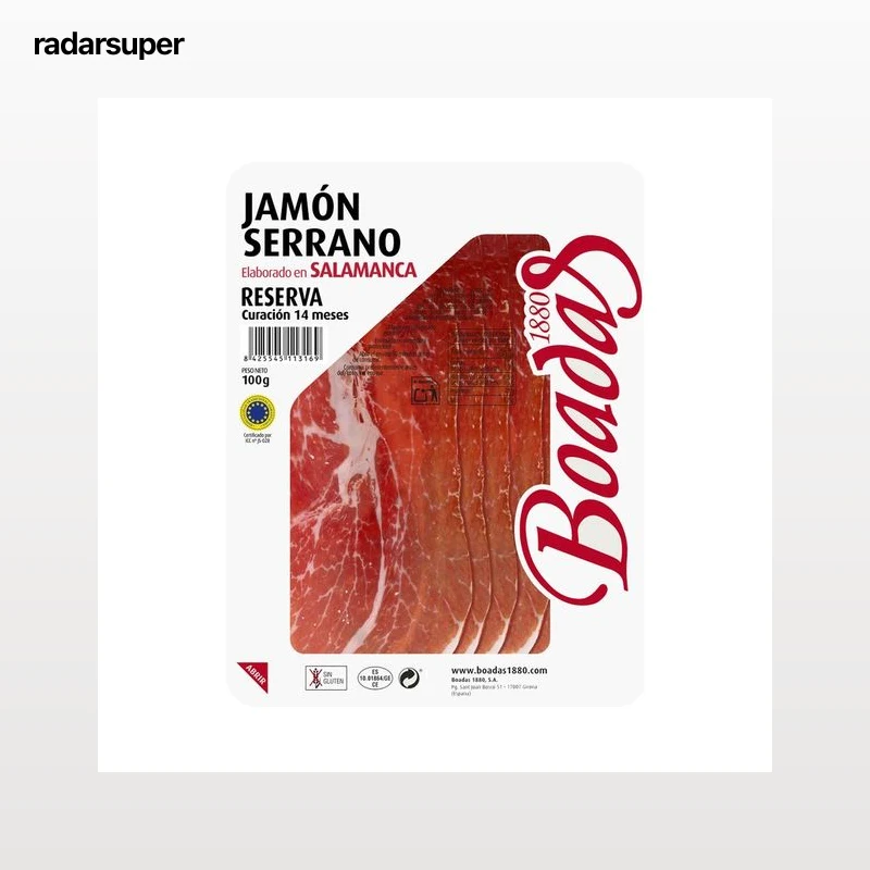 BOADAS Jamón curado reserva (curación de 14 meses), cortado en cómodas lonchas BOADAS 100 g.