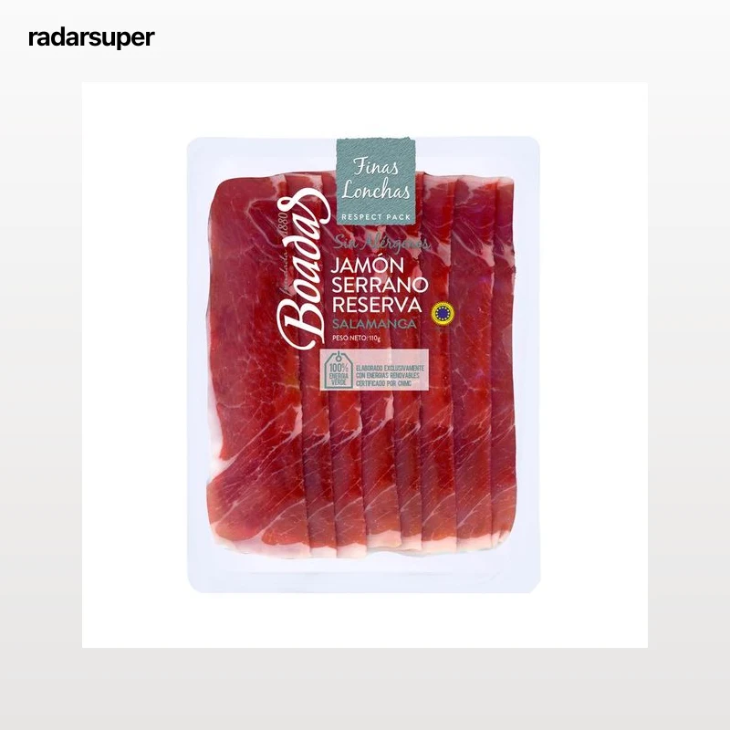BOADAS Jamón serrano reserva, con curación mínima de 12 meses y cortado en finas lonchas 110 g.