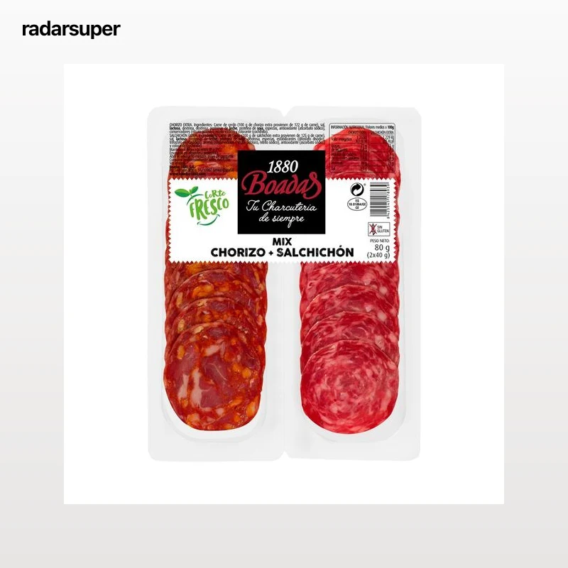 BOADAS Pack de chorizo y salchichón de categoria extra, sin gluten y cortados en lonchas BOADAS 2 x 40 g.