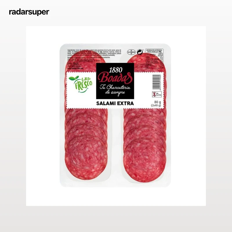 BOADAS Salami de categoria extra, sin gluten y cortado en finas lonchas BOADAS 2 x 40 g.