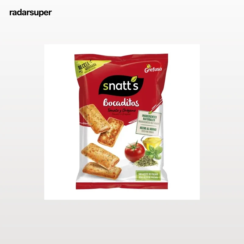 Bocaditos de pan tostado sabor tomate y orégano Snatt's Grefusa 80 g.