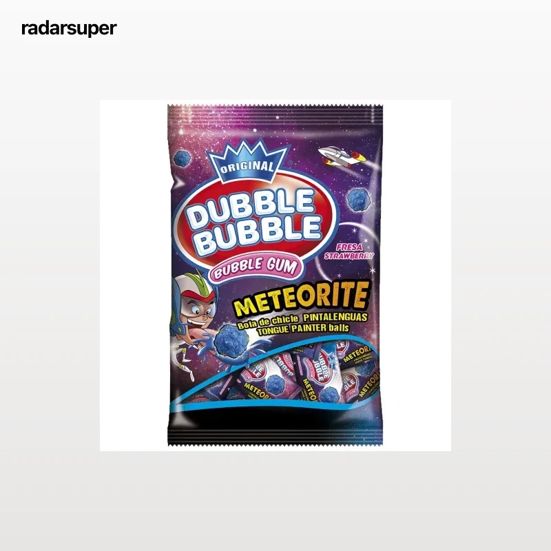 Bola de chicle pintalenguas sabor fresa Meteorite Dubble Bubble sin gluten 85 g.