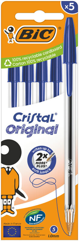 Bolígrafo cristal original azul Bic 5 uds