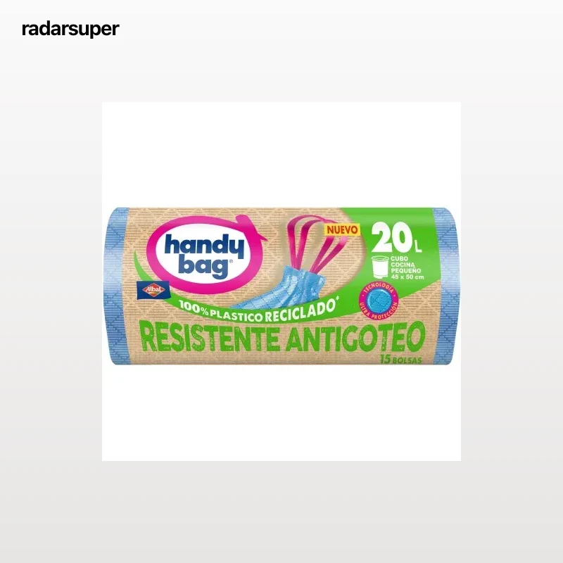 Bolsas de Basura Resistente y Antigoteo 100% Reciclado HANDY BAG 20L 15 uds