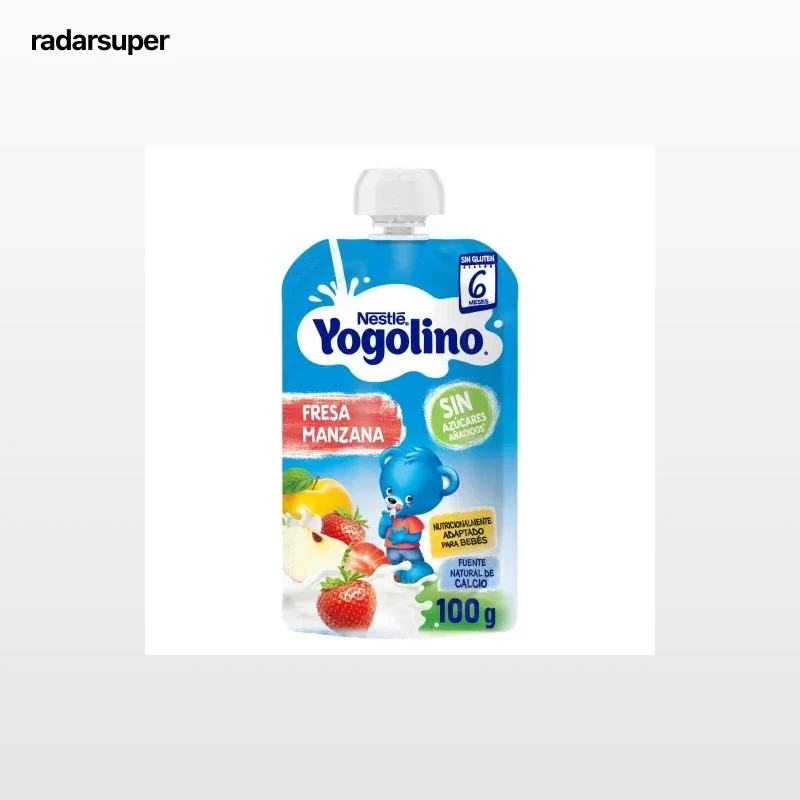 Bolsita de fresa y manzana desde 6 meses Nestlé Yogolino sin gluten y sin azúcar añadido 100 g.