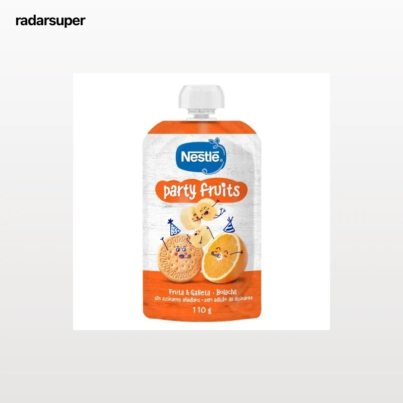 Bolsita de fruta y galleta Nestlé Party Fruits sin azúcar añadido 110 g.