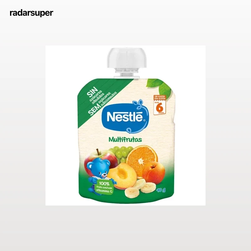 Bolsita de multifrutas desde 6 meses Nestlé sin gluten y sin azúcar añadido 90 g.