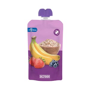 Bolsita puré plátano, fresa, arándanos y avena Hacendado +8 meses