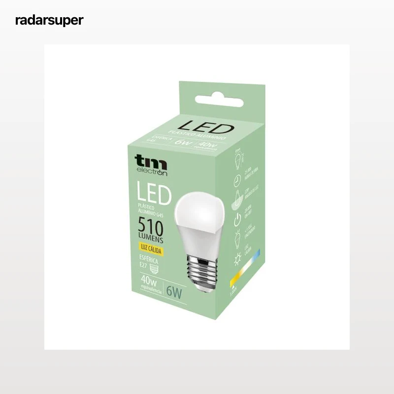 Bombilla Led esférica e27 plástico TM g45 6W cálida