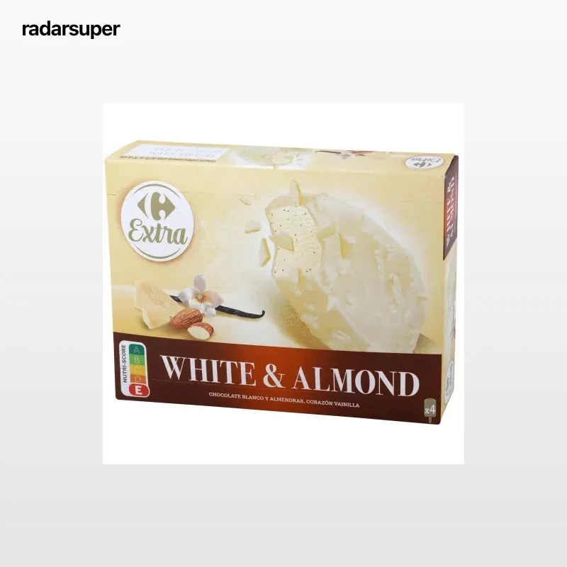 Bombón helado chocolate blanco con almendras Carrefour 4 ud.