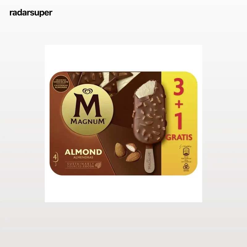 Bombón helado de vainilla con almendras Magnum sin gluten 3 ud.