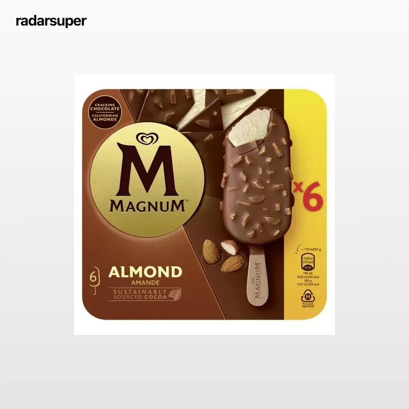 Bombón helado de vainilla con almendras Magnum sin gluten 6 ud.