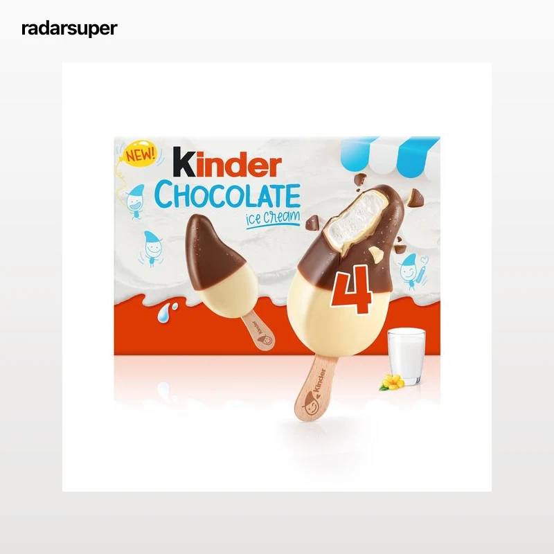 Glaces bâtonnets lait et chocolat Kinder, boîte de 4
