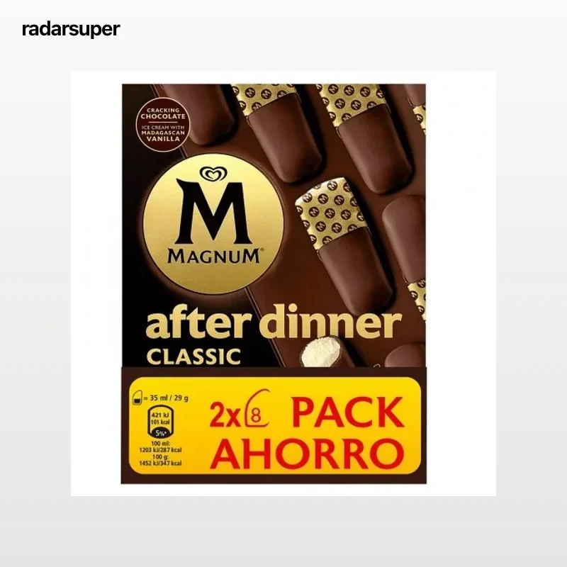 Bombón helado sabor vainilla con chocolate con leche After Dinner Classic Magnum sin gluten duplo 8 ud.
