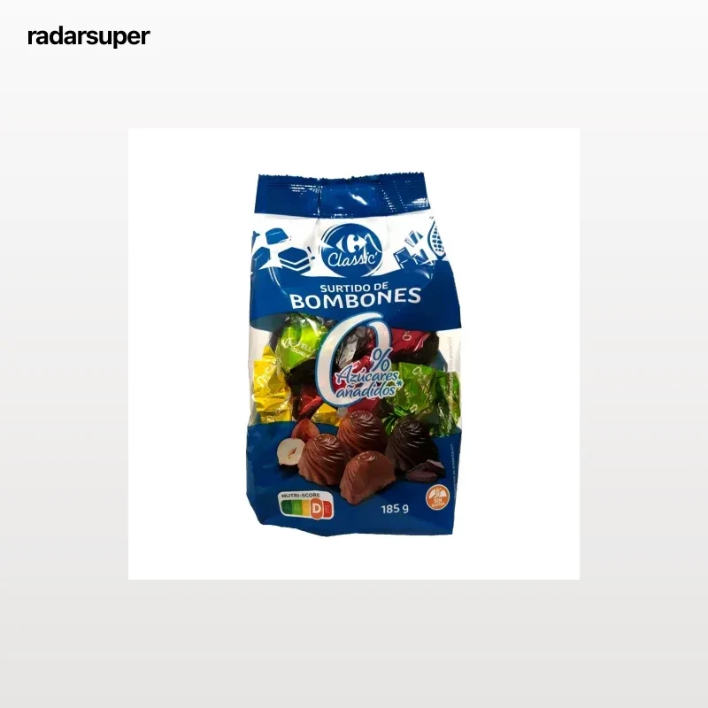 Bombones surtidos de chocolate negro, avellana y trufa  Carrefour sin gluten y sin azúcar añadido 198 g.