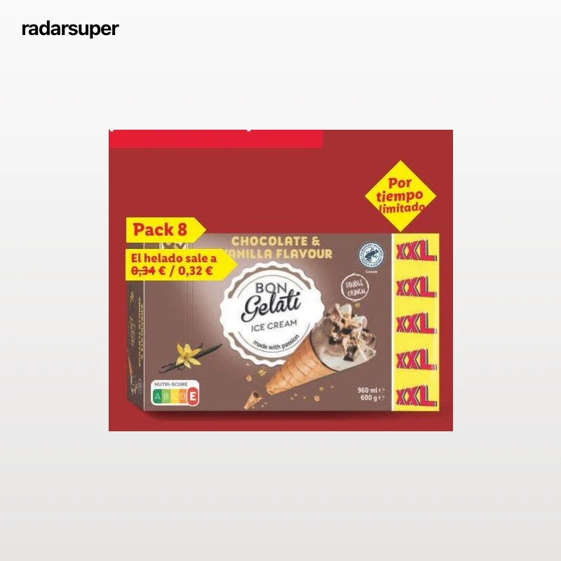 BON GELATI Cono helado de chocolate y vainilla