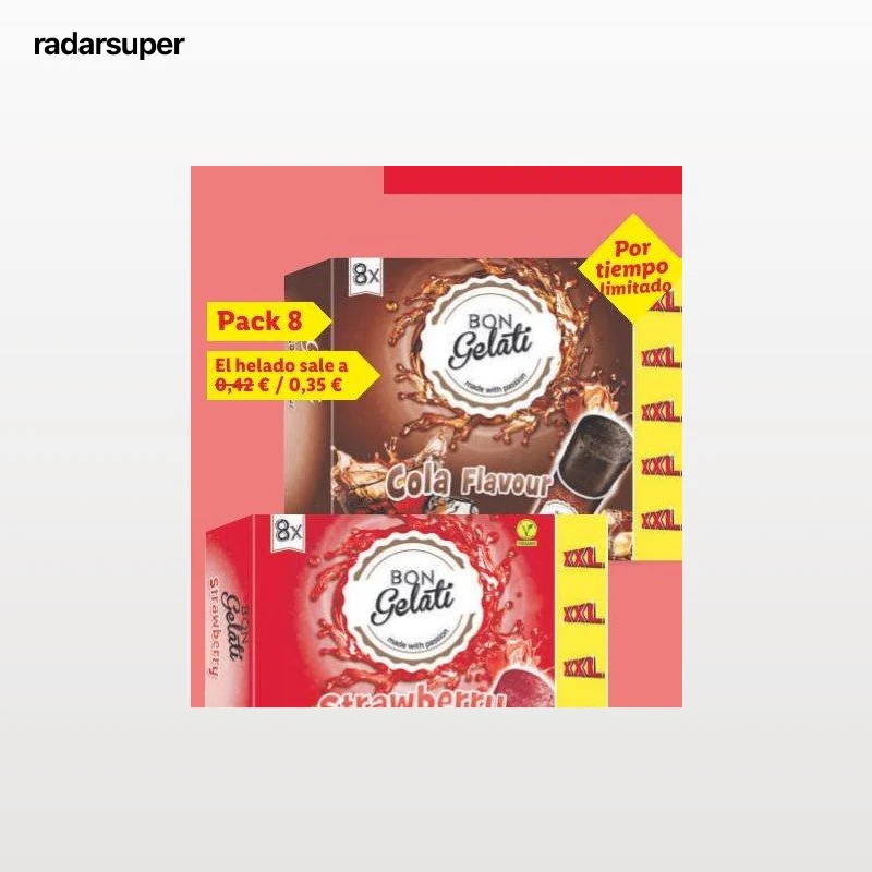 BON GELATI Sorbetes fresa o cola