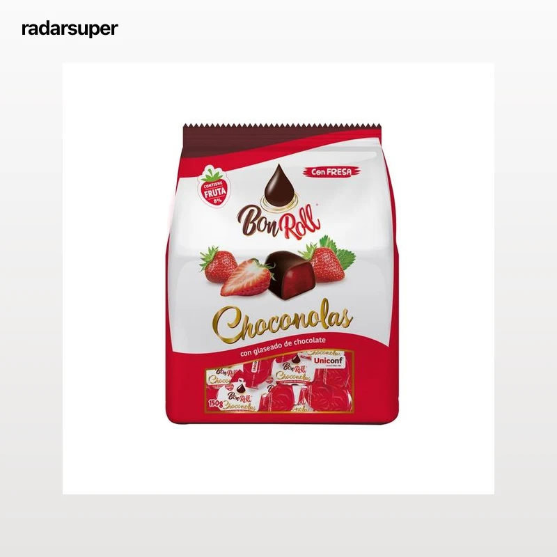 BON ROLL Caramelos de goma glaseados sabor fresa con glaseado chocolate 150 g.