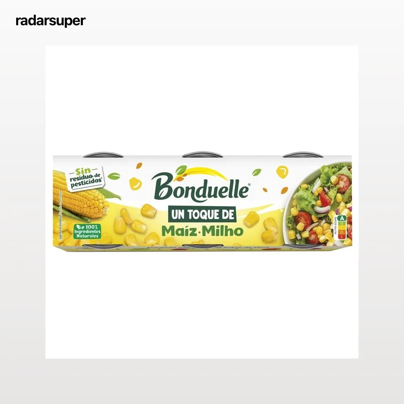 BONDUELLE Maíz en grano Un Toque de pack 3 uds. x 65 g