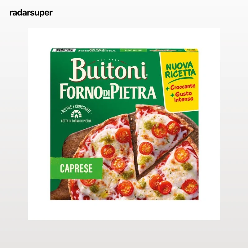 BUITONI Forno di piertra Pizza Caprese (Tomate cherry, mozzarella y pesto), con masa fina y crujiente 350 g.