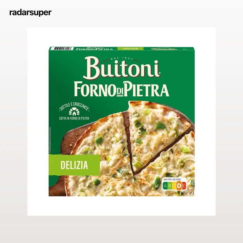 BUITONI Forno di piertra Pizza de queso Emmental, puerros y crema de leche, con masa fina y crujiente 320 g.