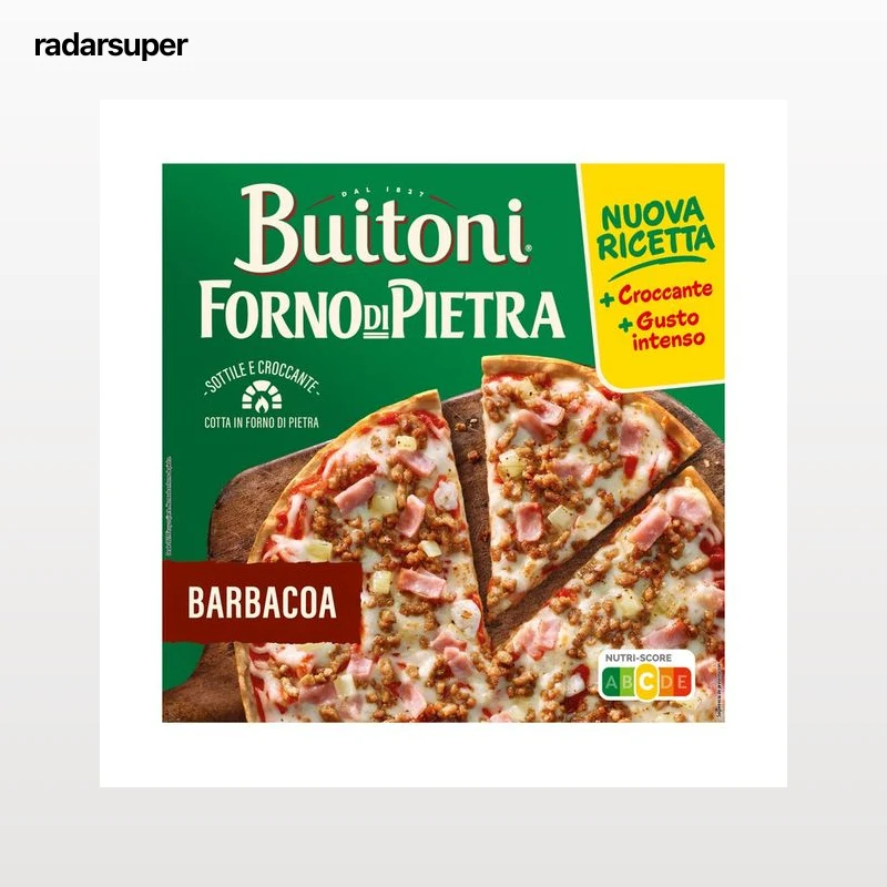 BUITONI Forno di pietra Pizza con carne, bacon, salsa barbacoa y masa fina y crujiente 330 g.