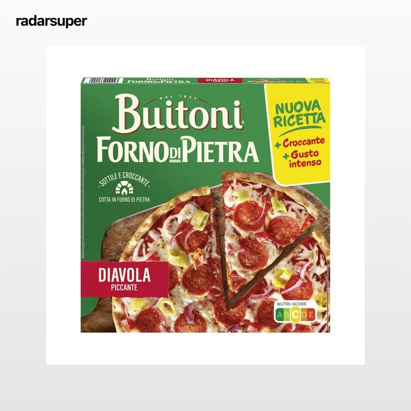BUITONI Forno di pietra Pizza diavola (picante) con pepperoni, guindillas y masa fina y crujiente 350 g.