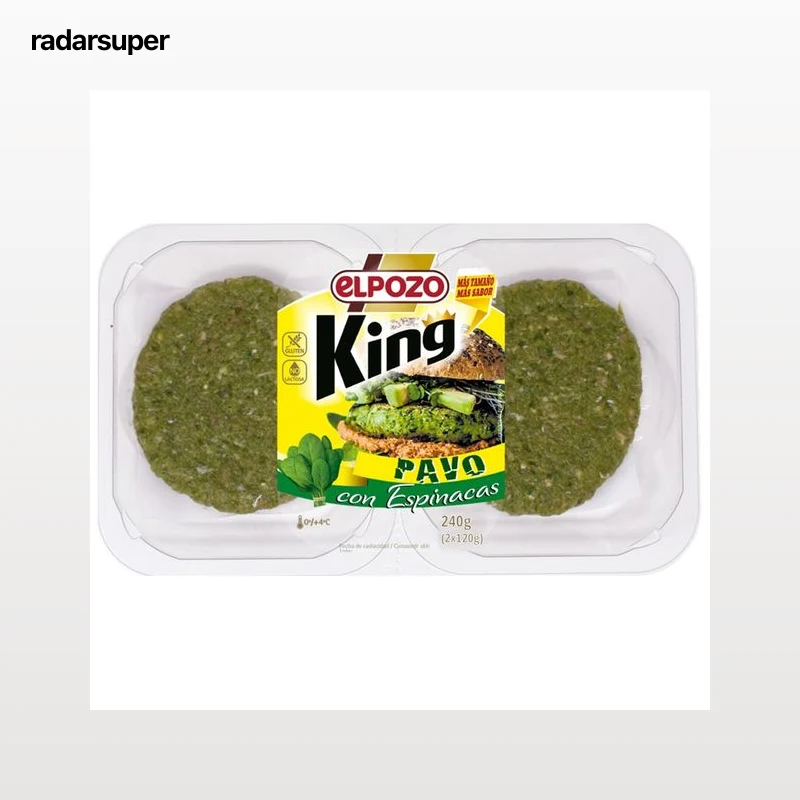 Burger meat de pavo con espinacas, elaboradas sin gluten ni lactosa  EL POZO King 2 x 120 g.