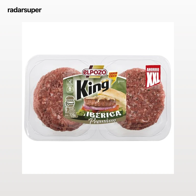 Burger meat premium de cerdo ibérico, elaborada sin gluten ni lactosa EL POZO King 8 x 90 g.