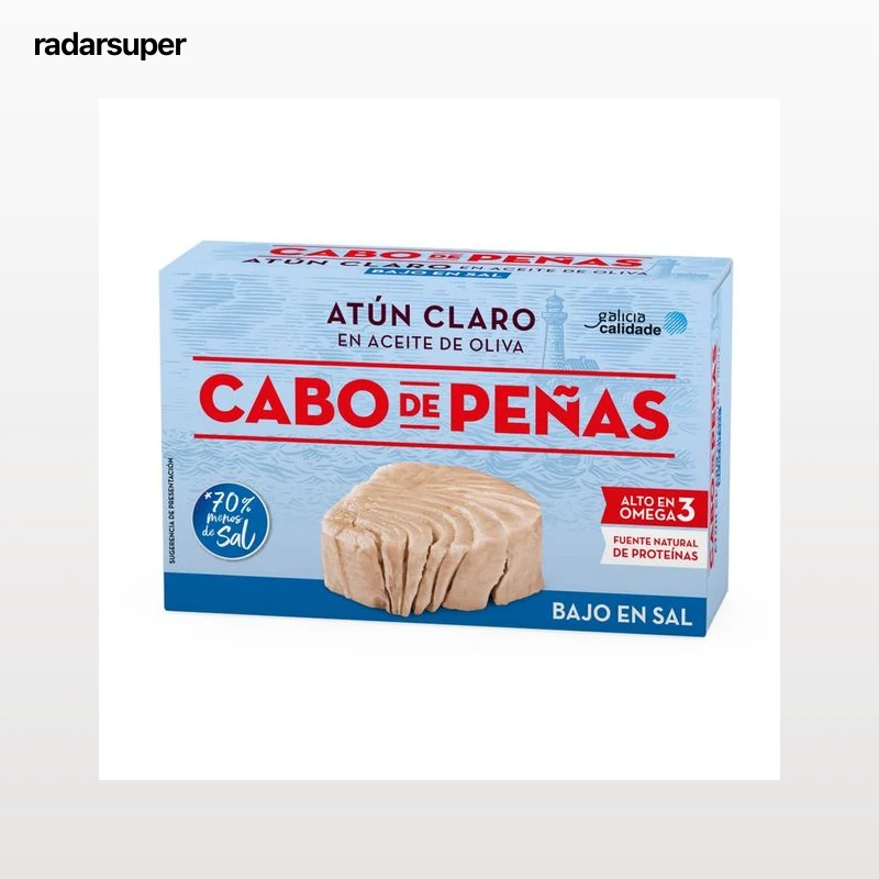 CABO DE PEÑAS Atún claro en aceite de oliva con contenido reducido en sal lata de 143 g.