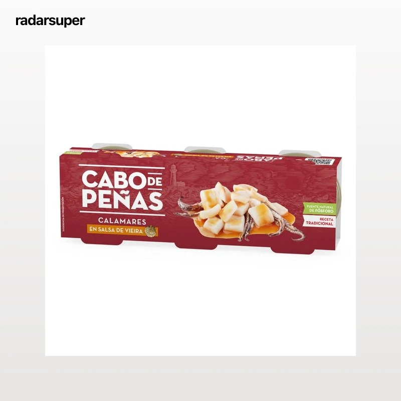 CABO DE PEÑAS Calamares en salsa de vieira en trozos lata de 45 g. pack de 3 uds.