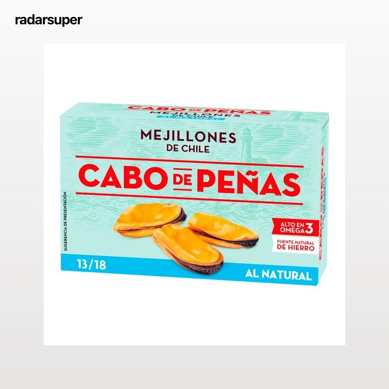 CABO DE PEÑAS Mejillones de Chile al natural 13 / 18 lata de 69 g.