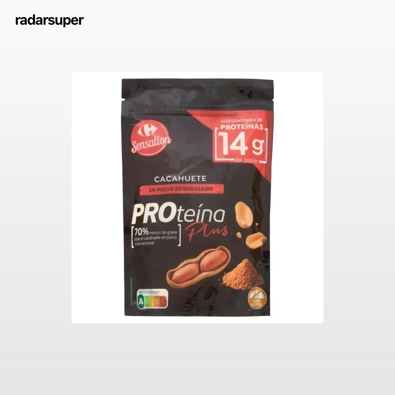 Cacahuete en polvo desgrasado alto en proteína Sensation Carrefour sin gluten 200 g.