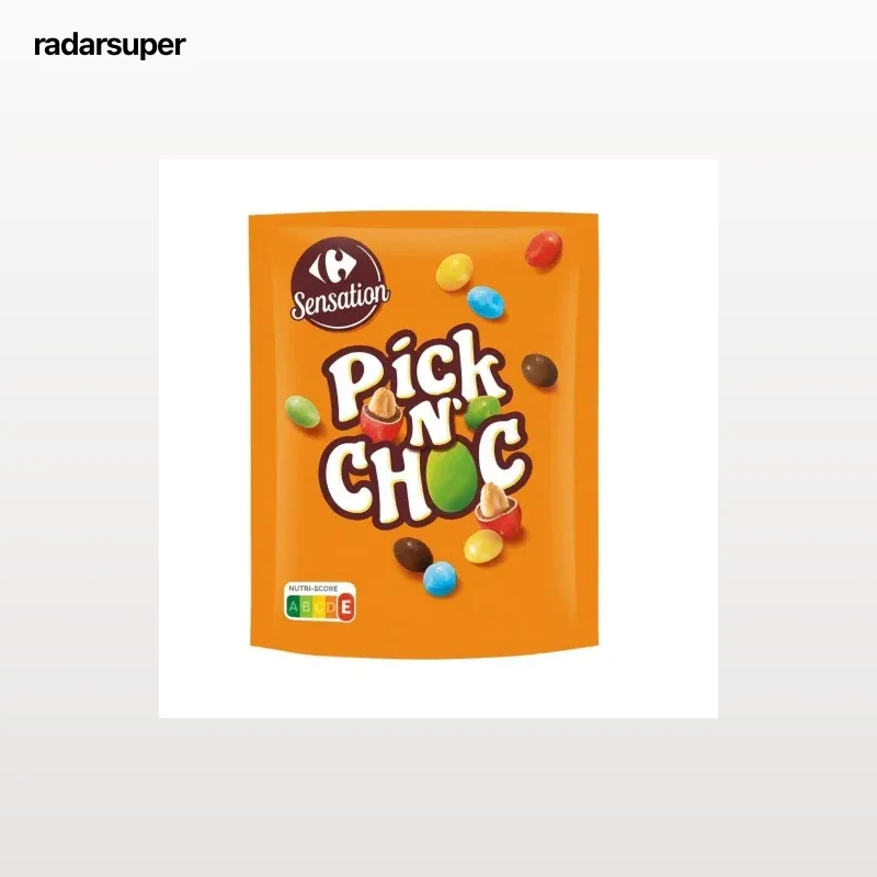 Cacahuetes bañados en chocolate y azúcar de colores Carrefour Sentation doy pack 250 g.