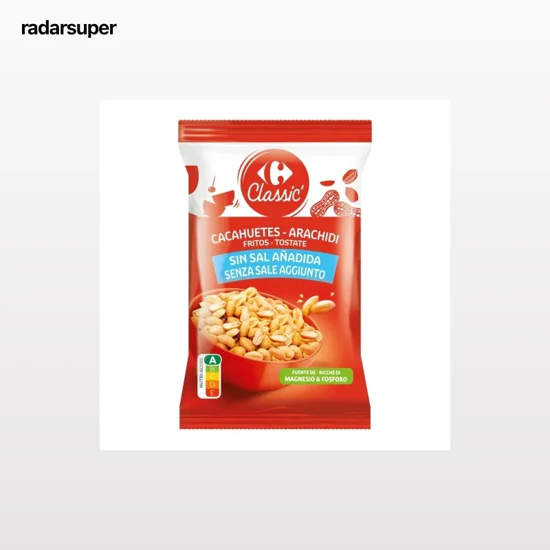 Cacahuetes fritos Classic Carrefour sin sal añadida 200 g.