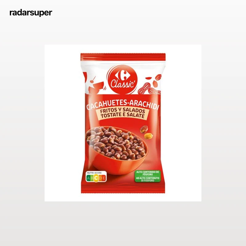 Cacahuetes fritos y salados con piel Classic Carrefour 200 g.