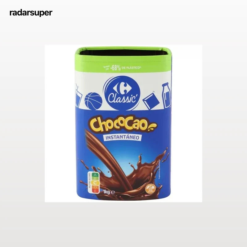 Cacao instantáneo Carrefour sin gluten 1 kg.