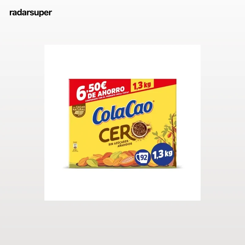 Cacao soluble con fibra Cola Cao Cero sin azúcar añadido 1,3 kg.