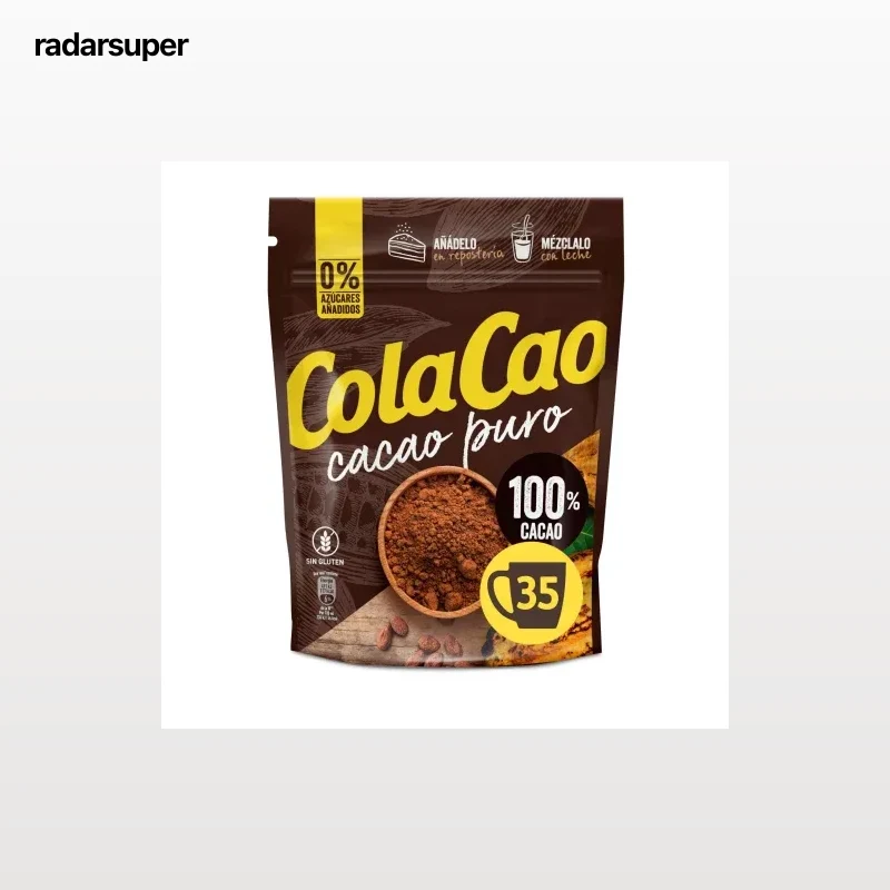 Cacao soluble puro Cola Cao sin gluten y sin azúcar añadido 250 g.