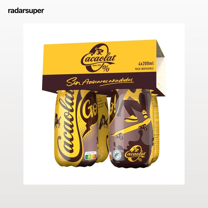 CACAOLAT Batido de chocolate con stevia y sin azúcares añadidos CACAOLAT 0% 4 x 200 ml.