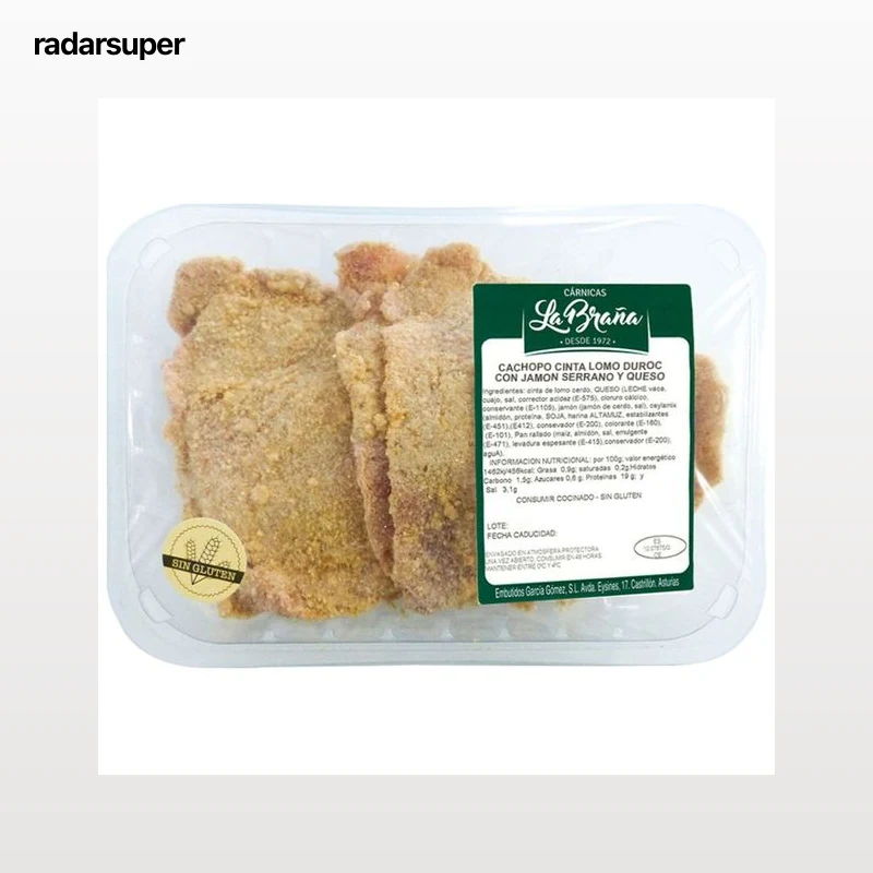 Cachopo de cinta de lomo raza Duroc relleno con jamón serrano y queso LA BRAÑA