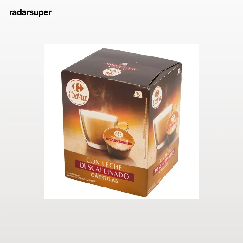 Café cápsulas con leche descafeinado Carrefour Extra compatible con Dolce Gusto 16 ud.