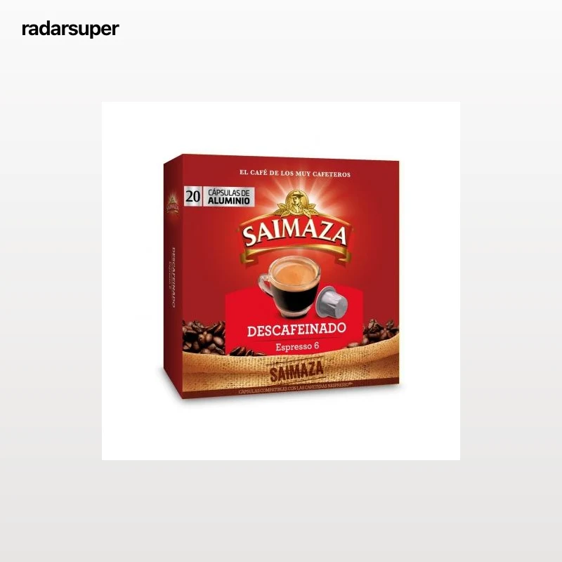 Café cápsulas espresso descafeinado Saimaza compatible con Nespresso 20 ud.