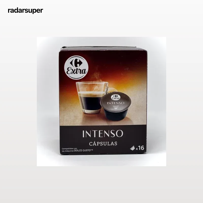 Café cápsulas intenso Carrefour Extra compatible con Dolce Gusto 16 unidades de 7 g.