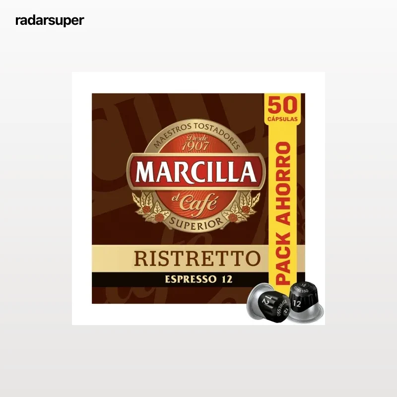 Café cápsulas ristretto Marcilla compatible con Nespresso 50 ud.