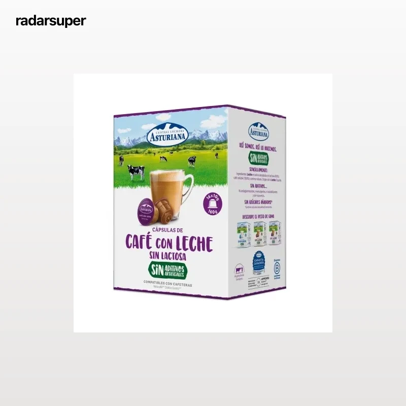 Café con leche en cápsulas Central Lechera Asturiana sin lactosa compatible con Dolce Gusto 16 unidades de 10 g.