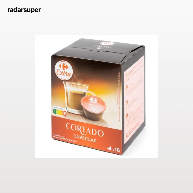 Café cortado en cápsulas Carrefour compatible con Dolce Gusto 16 unidades de 5,8 g.