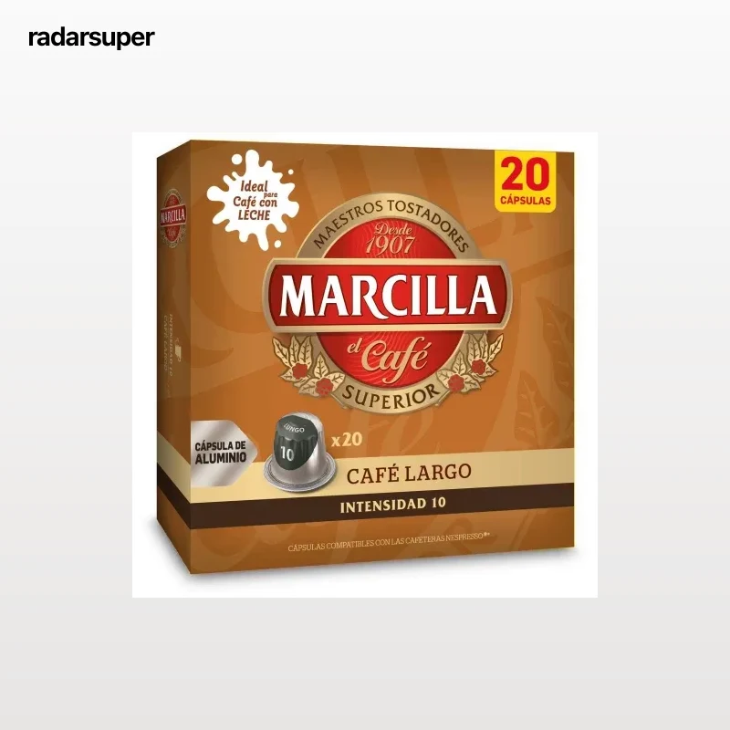 Café Largo en cápsulas Marcilla compatible con Nespresso 20 unidades de 5,2 g.