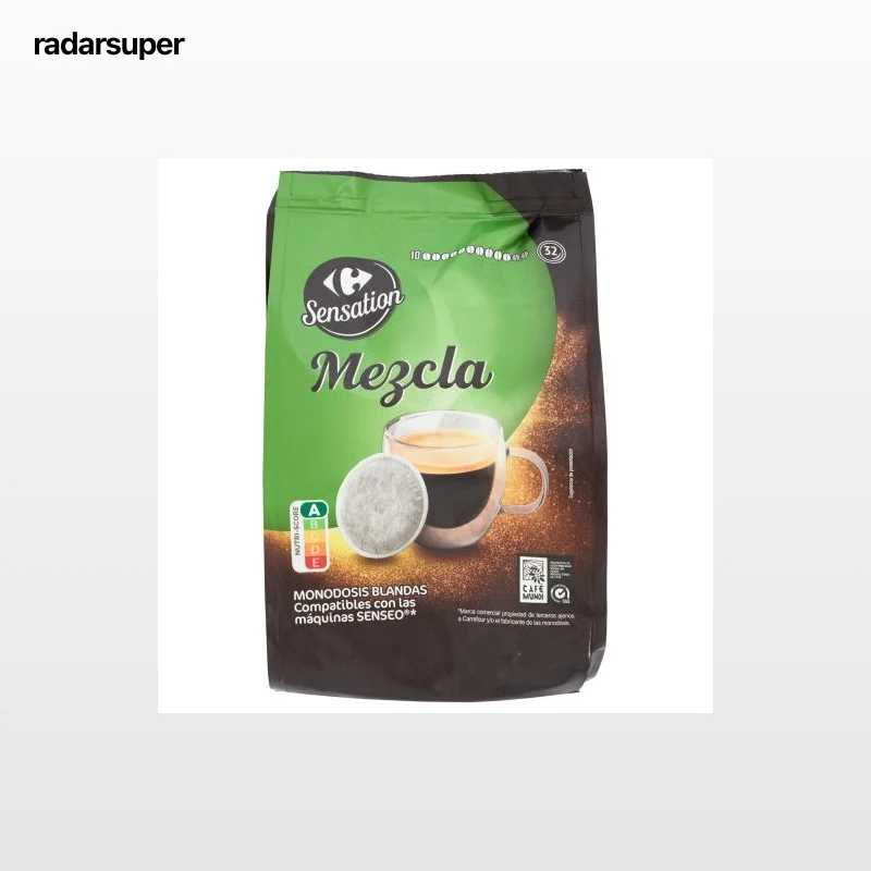 Café mezcla monodosis Carrefour Sensation compatible con Senseo 32 unidades de 7 g.