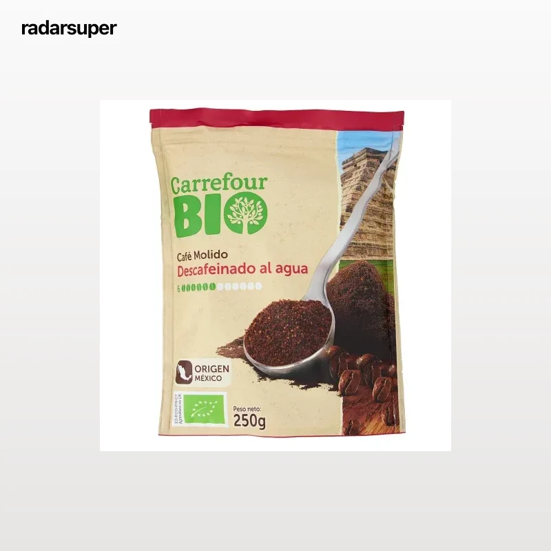 Café molido descafeinado ecológico Carrefour Bio 250 g.